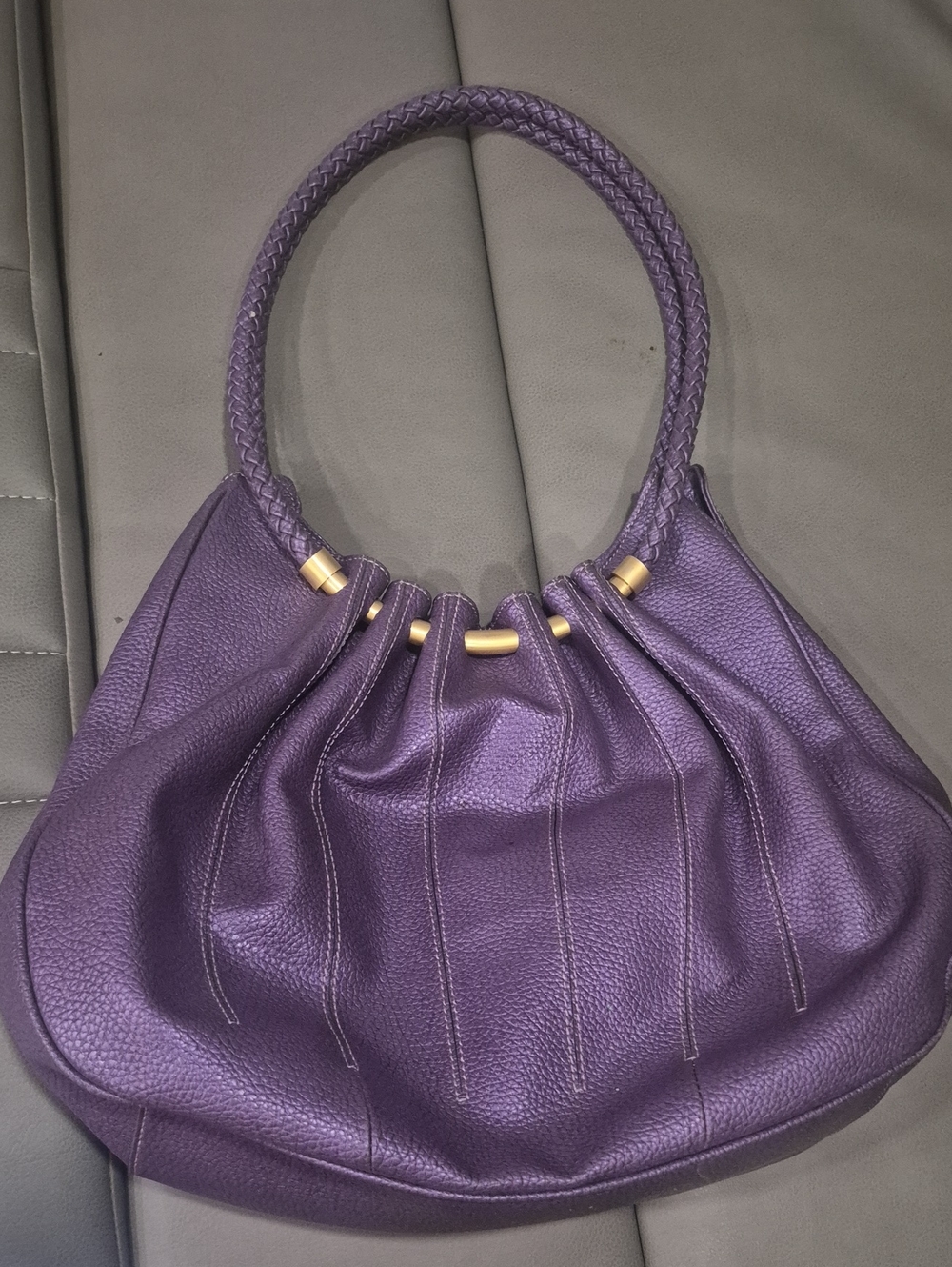 Sondra Roberts Purple Braided-Handle Leather Shoulder Bag